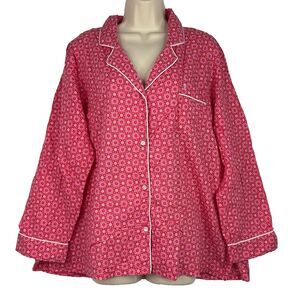 Victoria's Secret Pajama Top Button Up Sz XL Red Floral Pocket Embroidered‎ Logo